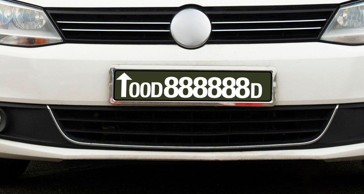 Number plate with upward pointing arrows