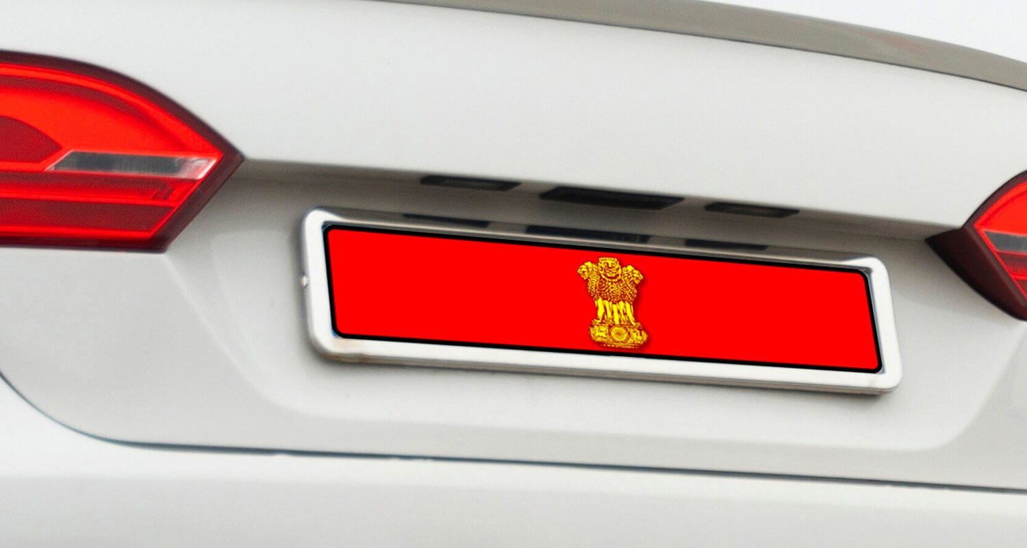 Red Number Plate with Emblem of India