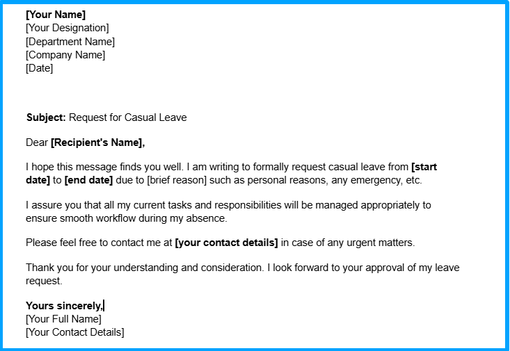 Leave Application for office Format